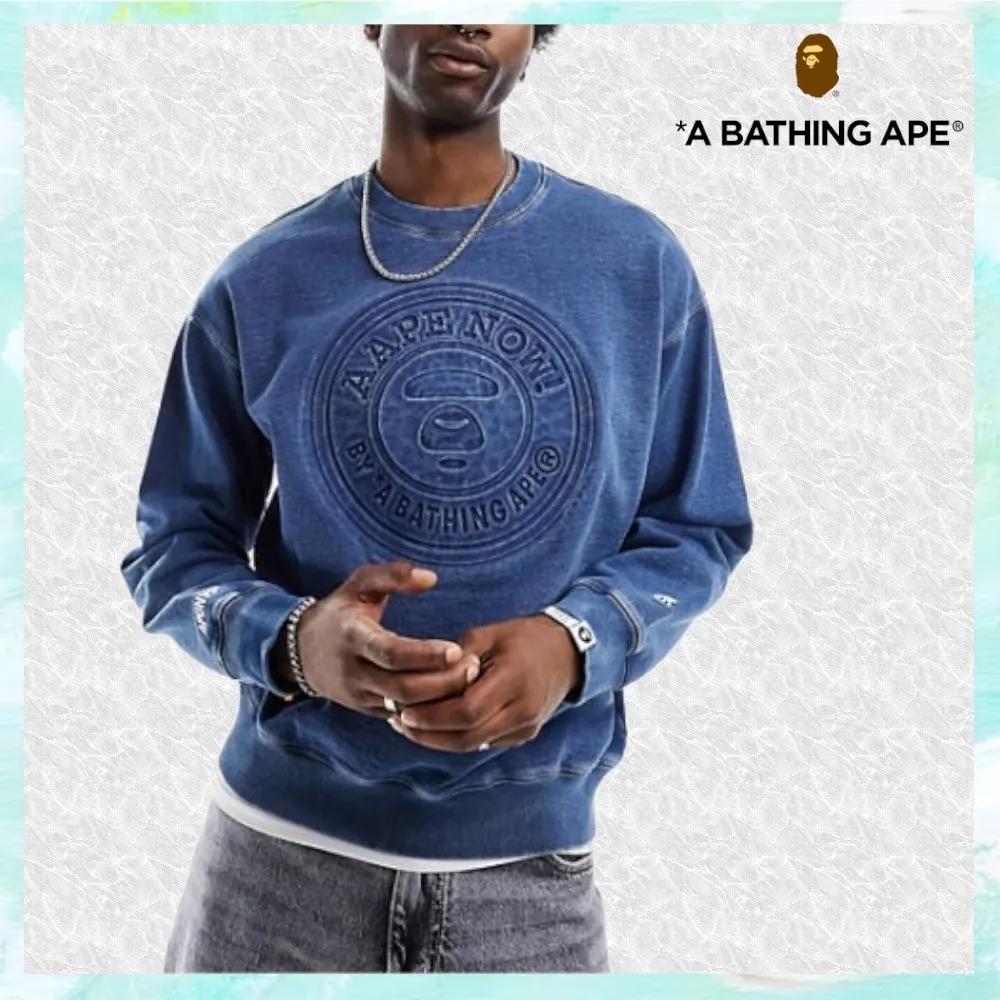 A BATHING APE  |Crew Neck Pullovers Street Style Long Sleeves Plain Cotton