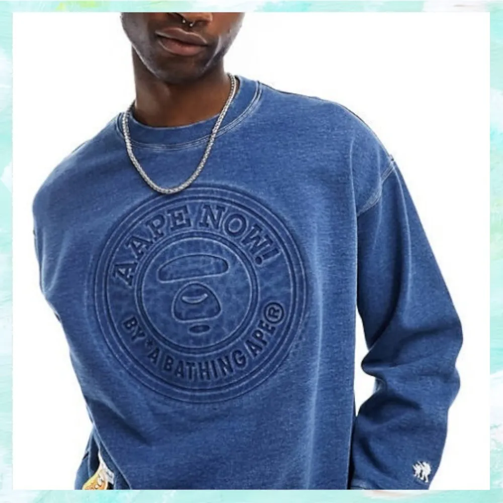 A BATHING APE  |Crew Neck Pullovers Street Style Long Sleeves Plain Cotton