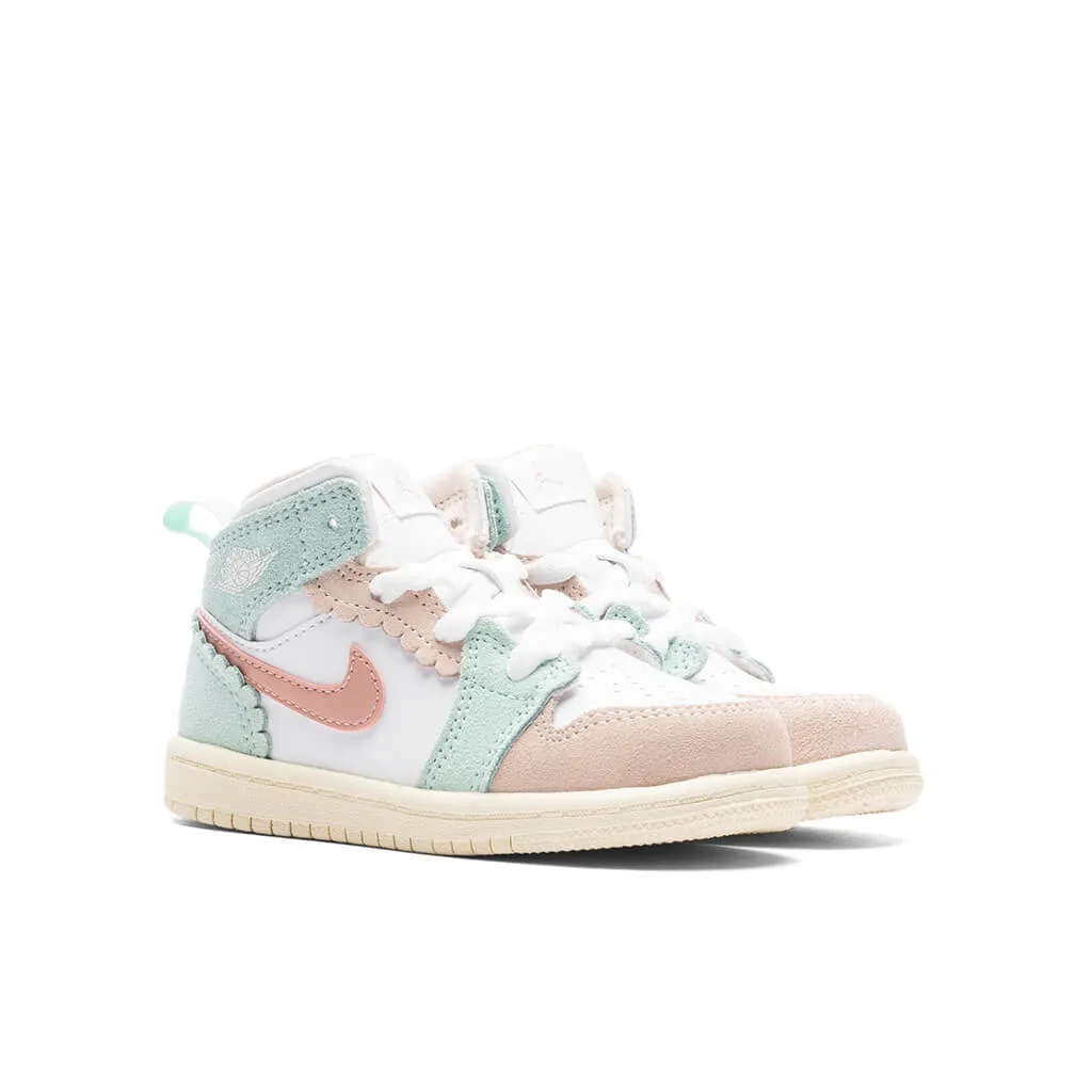 Air Jordan 1 Mid SE (TD) - White/Pink Oxford/Jade Ice