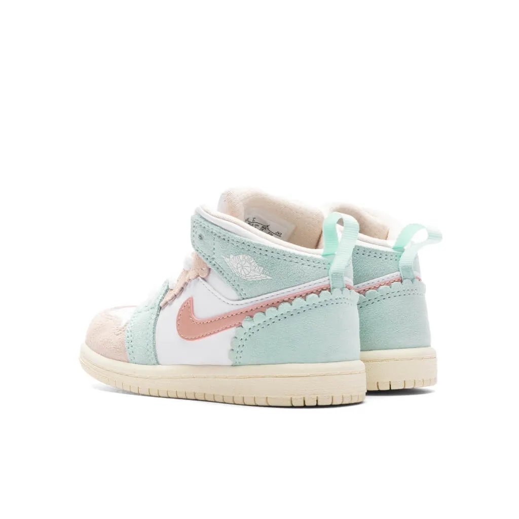 Air Jordan 1 Mid SE (TD) - White/Pink Oxford/Jade Ice