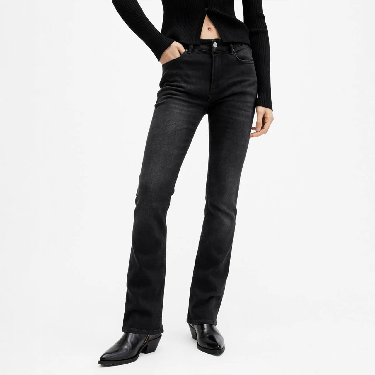 ALLSAINTS Haldan Mid-Rise Bootcut Jeans - Black