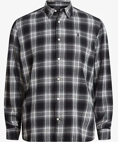 Allsaints Mens Bergman Black Dury long-sleeve checked cotton shirt