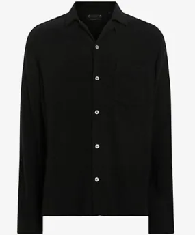 Allsaints Mens Black Cudi relaxed-fit long-sleeve linen and cotton-blend shirt