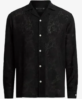 Allsaints Mens Black Okesa long-sleeve cotton-blend shirt