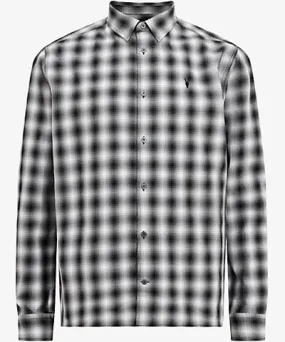 Allsaints Mens Black/White Elektra long-sleeve checked organic-cotton shirt