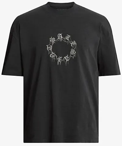 Allsaints Mens Washed Black Cryptierra logo-print relaxed-fit organic-cotton T-shirt