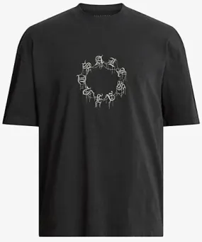 Allsaints Mens Washed Black Cryptierra logo-print relaxed-fit organic-cotton T-shirt