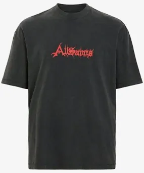 Allsaints Mens Washed Black Damienz graphic-print short-sleeve organic-cotton T-shirt