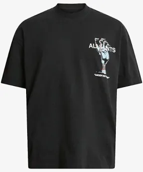 Allsaints Mens Washed Black Undergang graphic-print short-sleeve organic-cotton T-shirt