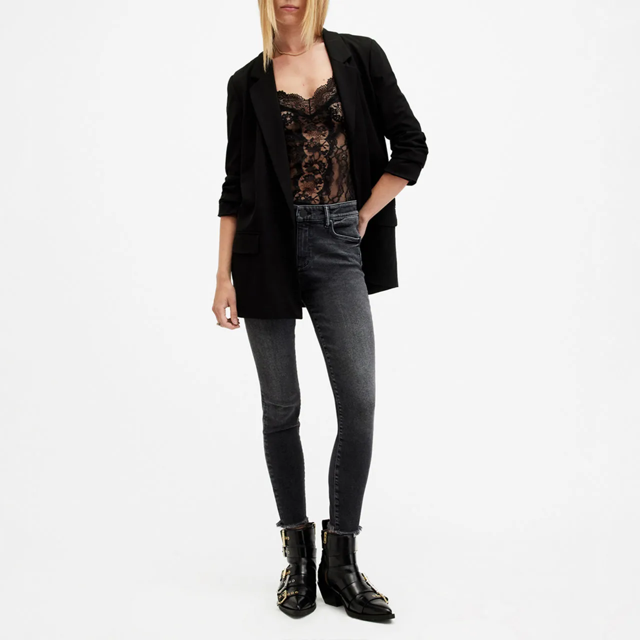 ALLSAINTS Miller Mid-Rise Push Up Skinny Jeans - Black