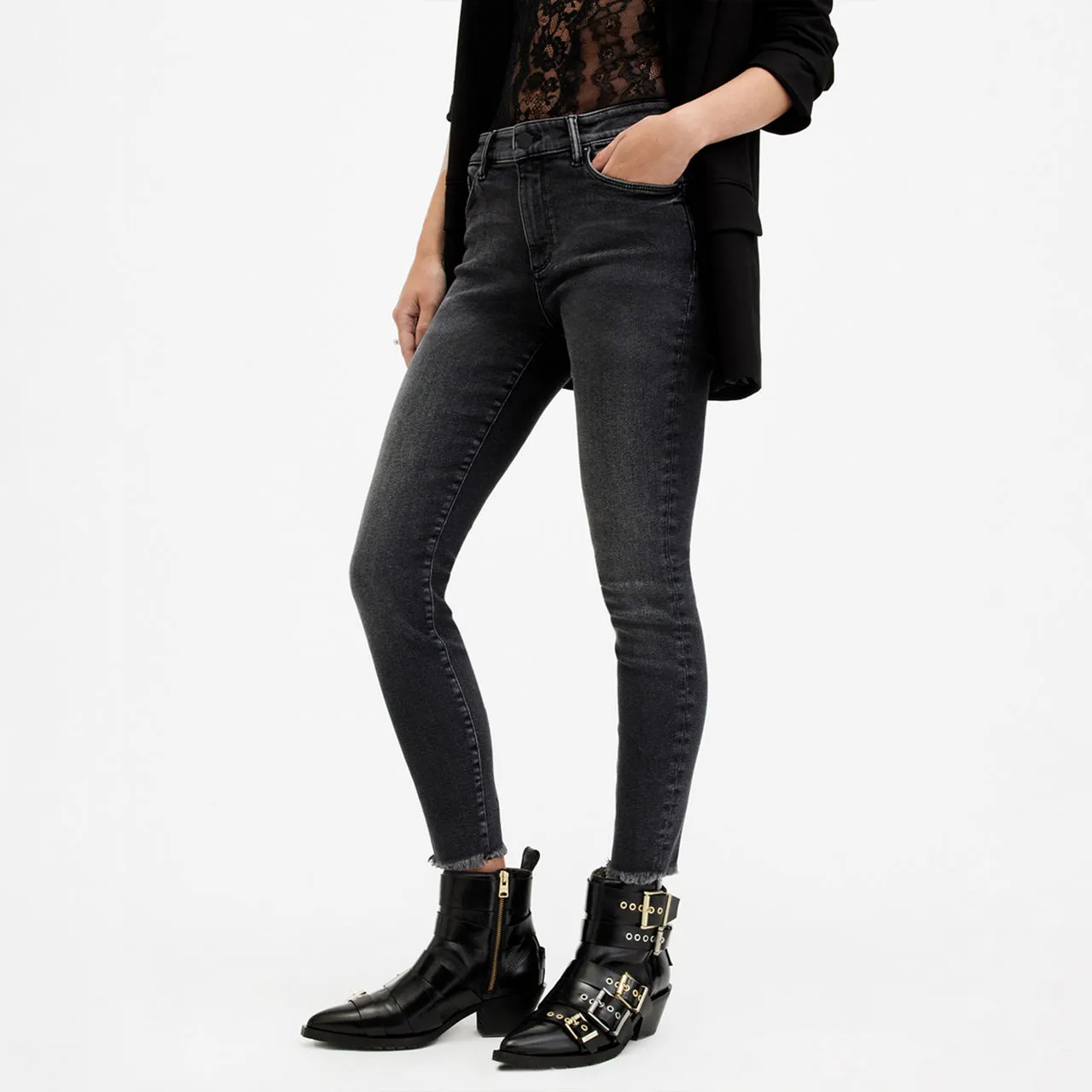 ALLSAINTS Miller Mid-Rise Push Up Skinny Jeans - Black