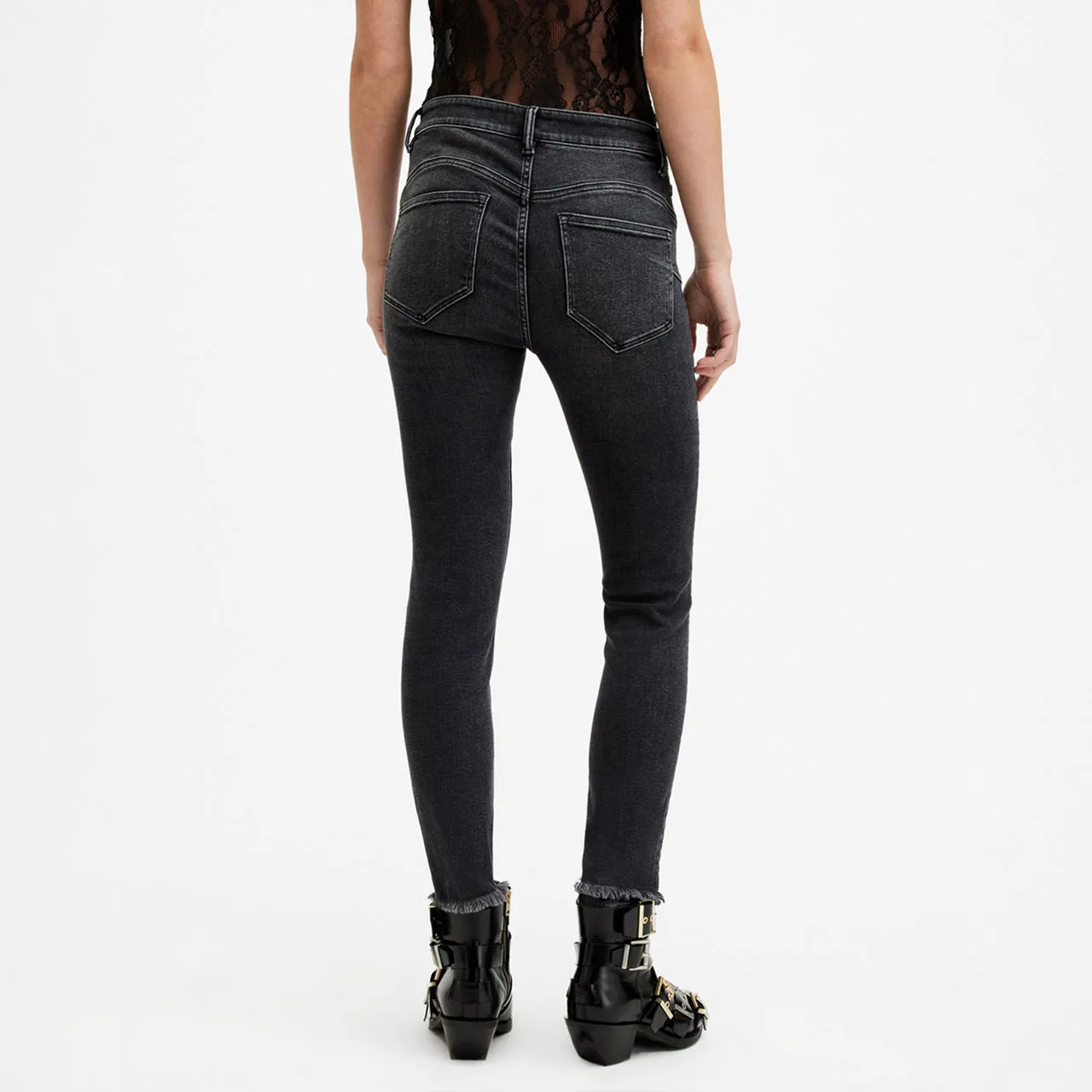 ALLSAINTS Miller Mid-Rise Push Up Skinny Jeans - Black