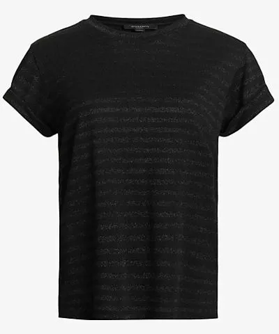 Allsaints Womens Black Shimmer Anna stripe crewneck organic-cotton jersey T-shirt