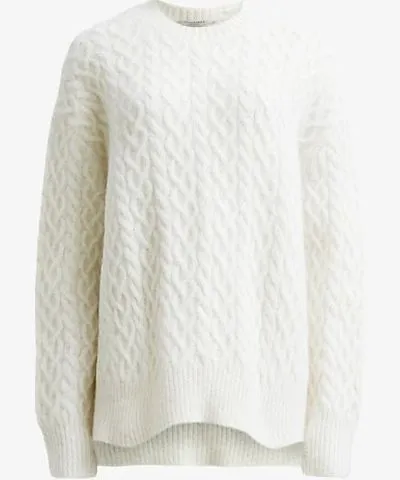 Allsaints Womens Chalk White Sirius cable-knit relaxed-fit stretch alpaca-blend jumper