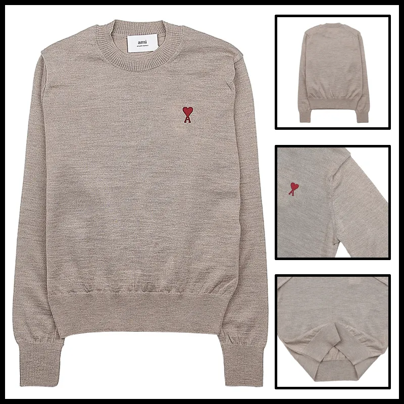 AMI PARIS  |Crew Neck Pullovers Heart Wool Street Style Long Sleeves