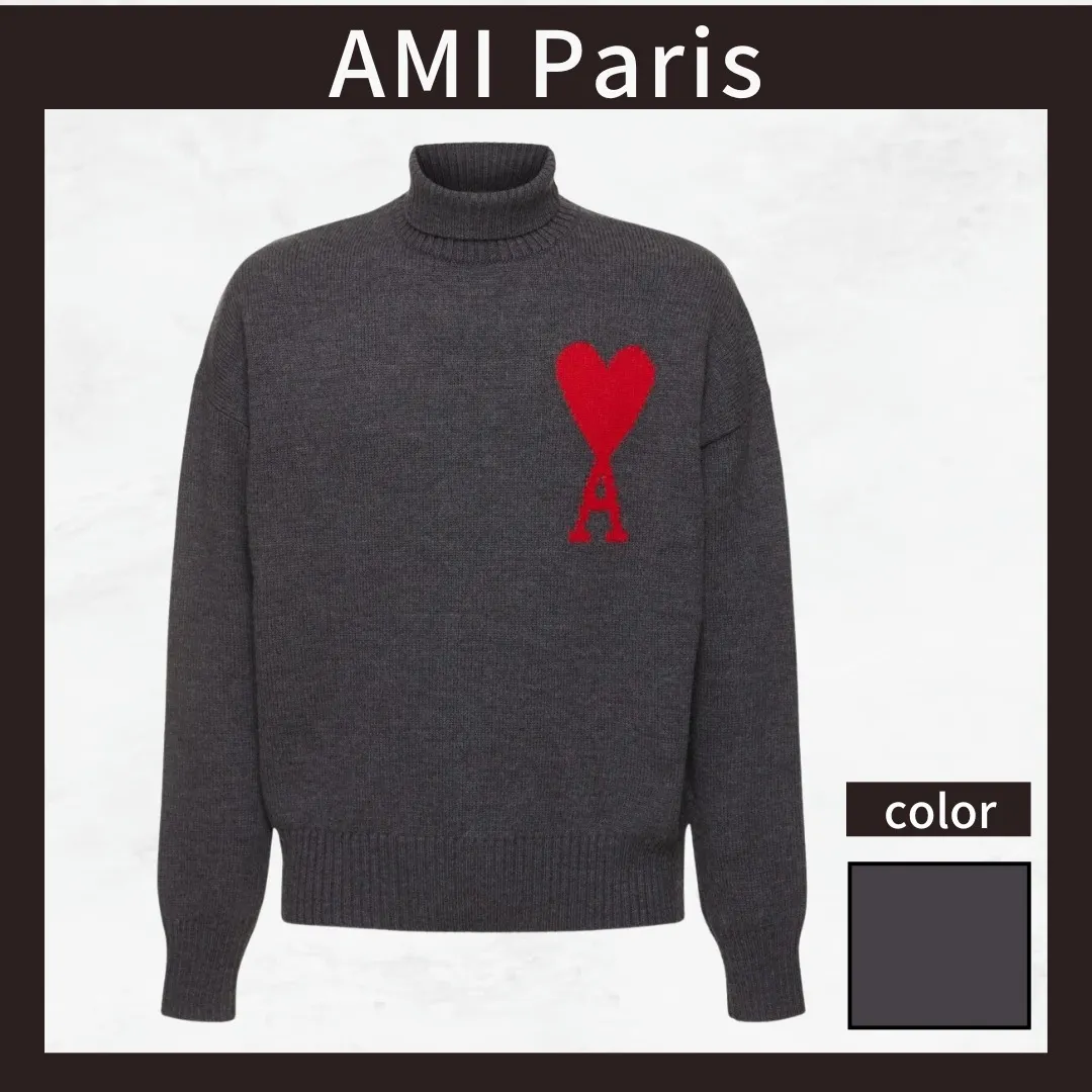 AMI PARIS  |Wool Long Sleeves Designers Sweaters