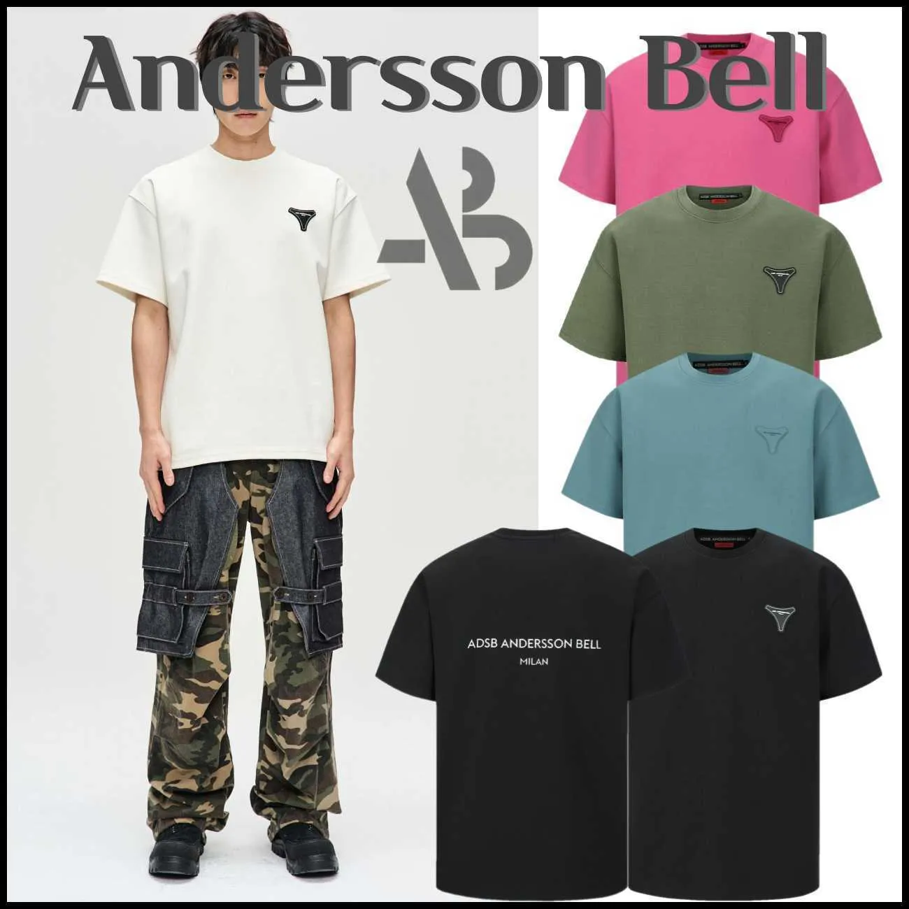 ANDERSSON BELL  |Crew Neck Pullovers Unisex Street Style Cotton Short Sleeves