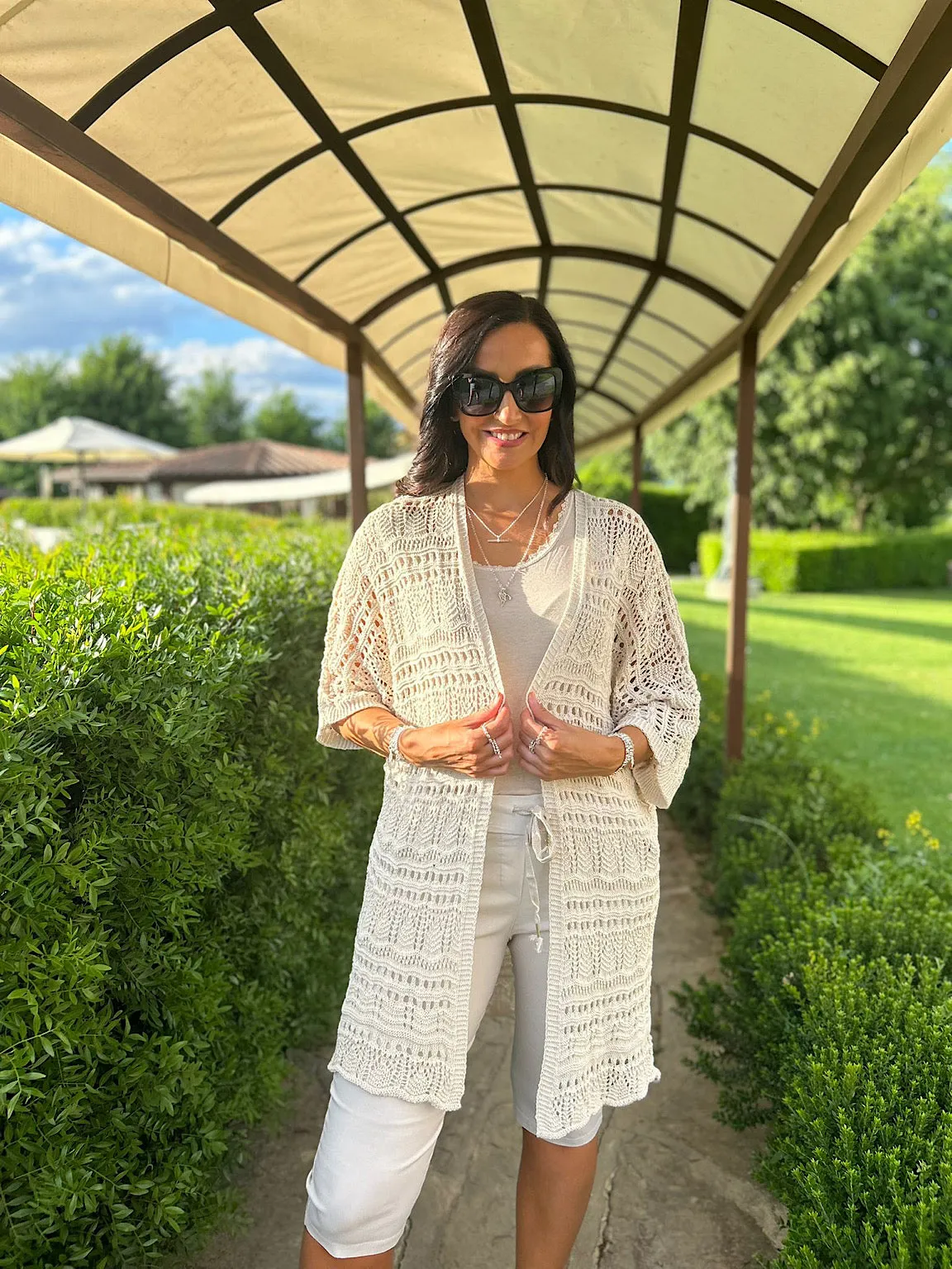 Antique Cream Patterned Crochet Cardigan Julie