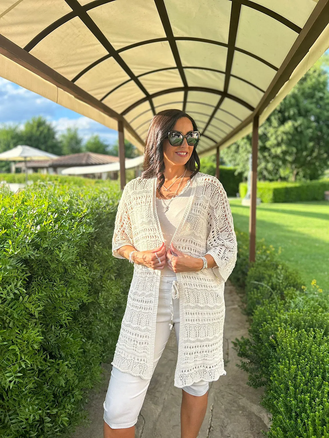 Antique Cream Patterned Crochet Cardigan Julie