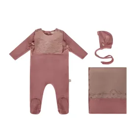 APPLIQUED BIB SET-Antique Rose