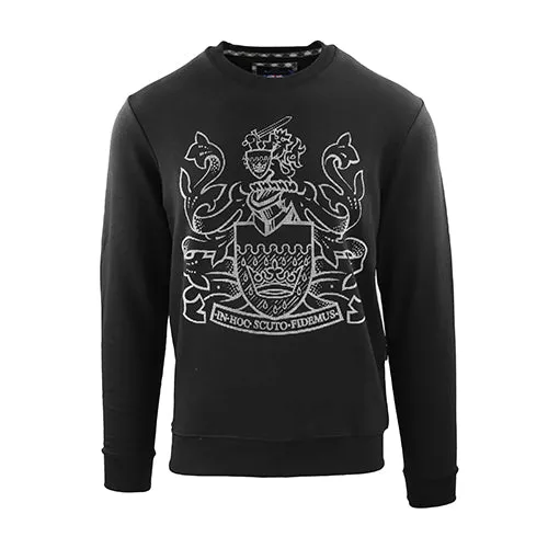 Aquascutum Mens Long Sleeved/Crew Neck Sweater with Crown Design in Black