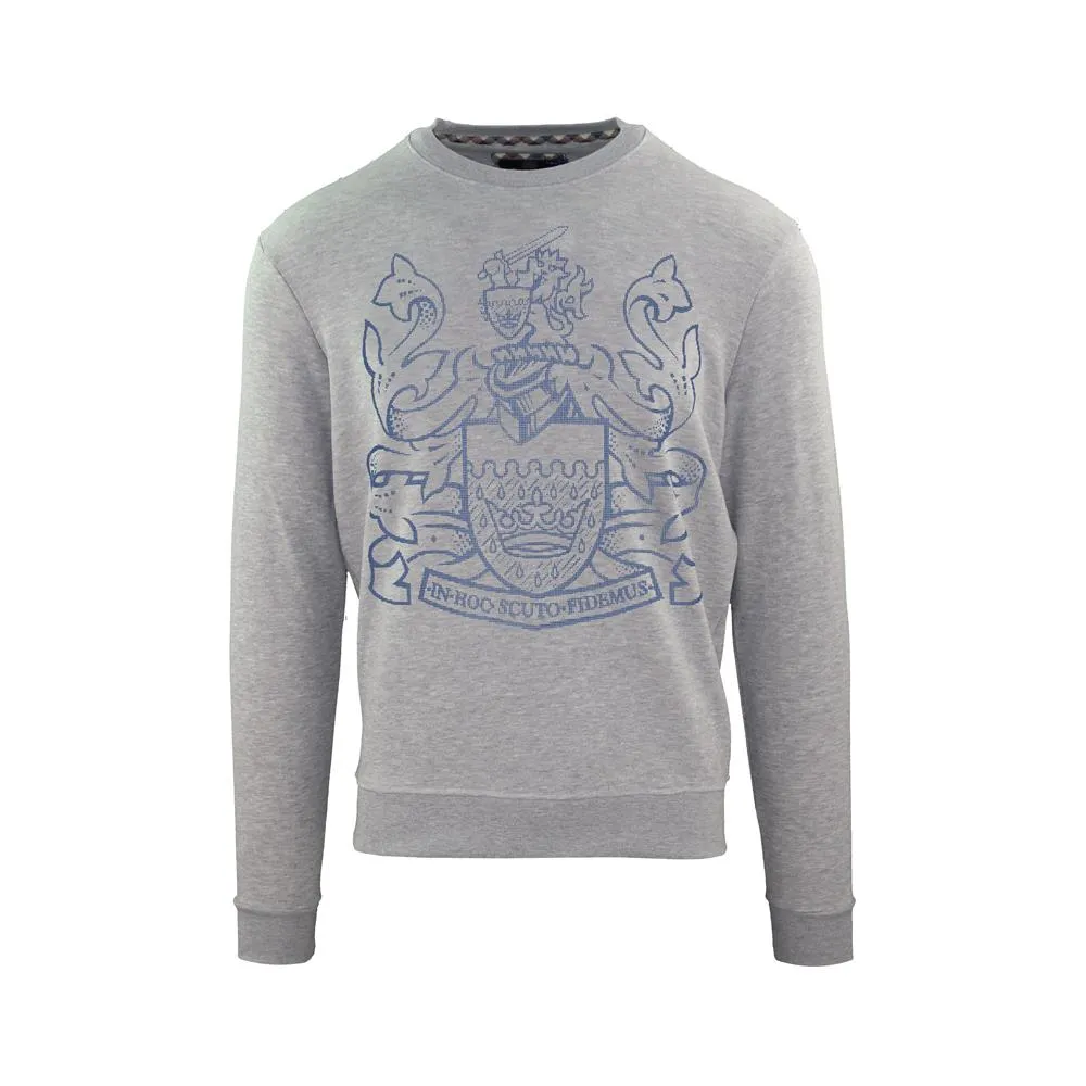 Aquascutum Mens Long Sleeved/Crew Neck Sweater with Crown Design in Grey