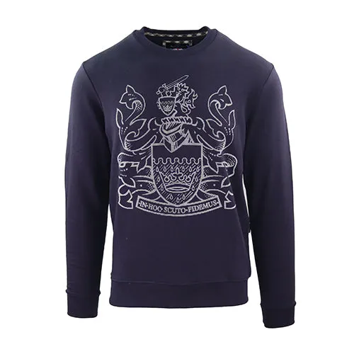 Aquascutum Mens Long Sleeved/Crew Neck Sweater with Crown Design in Navy