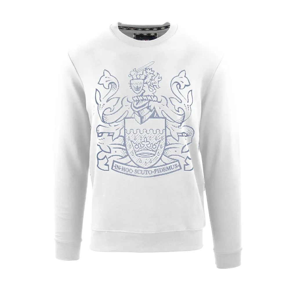 Aquascutum Mens Long Sleeved/Crew Neck Sweater with Crown Design in White