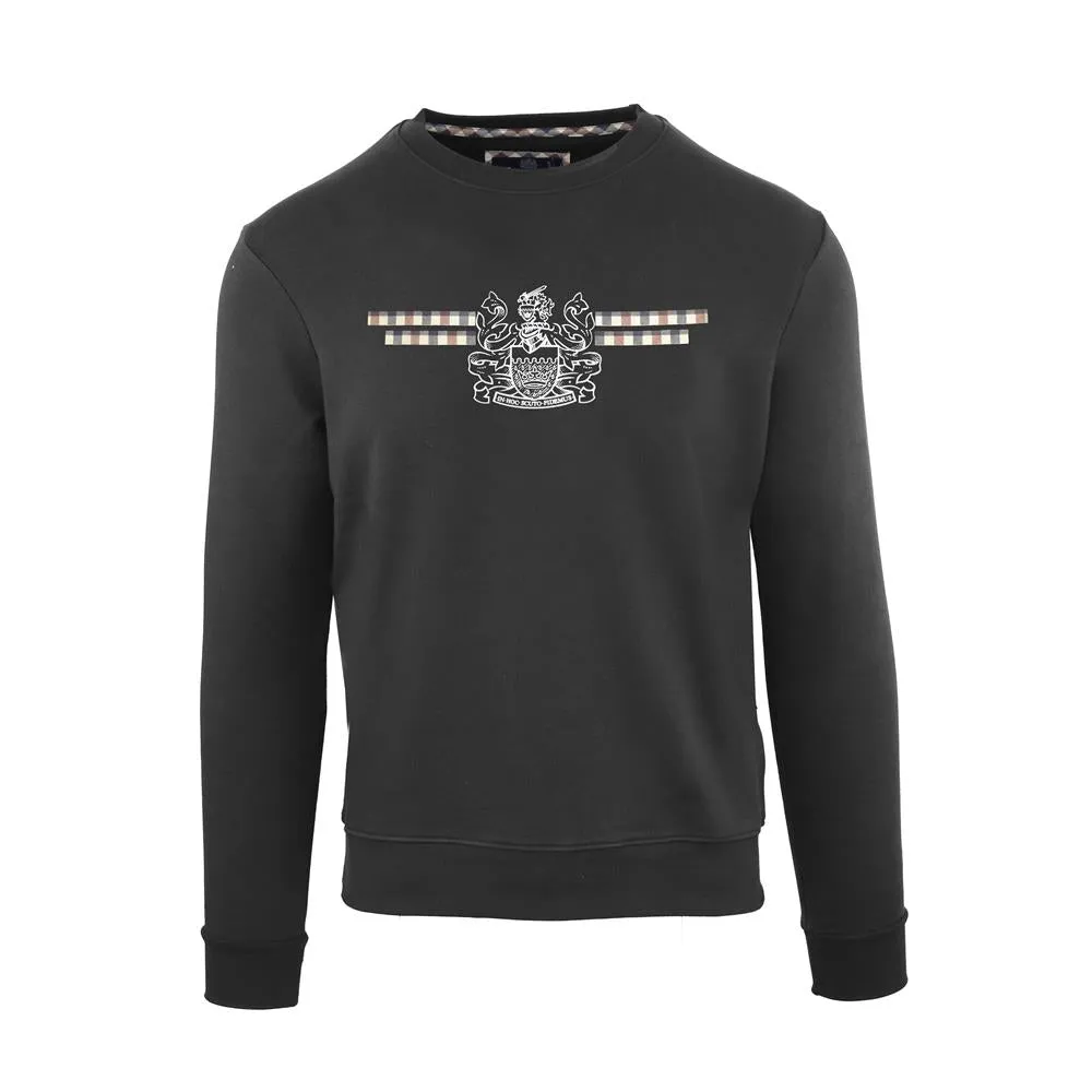 Aquascutum Mens Long Sleeved/Crew Neck Sweater with Small Crown Design in Black