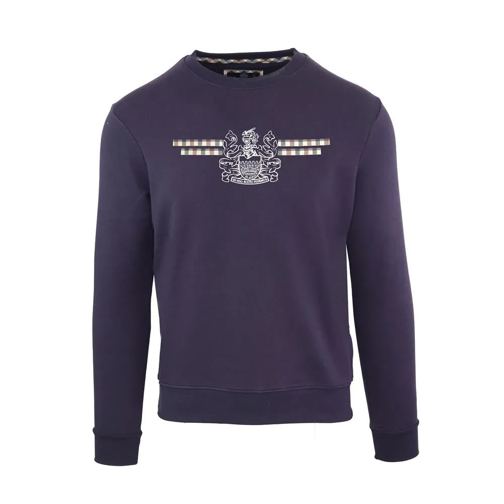 Aquascutum Mens Long Sleeved/Crew Neck Sweater with Small Crown Design in Navy