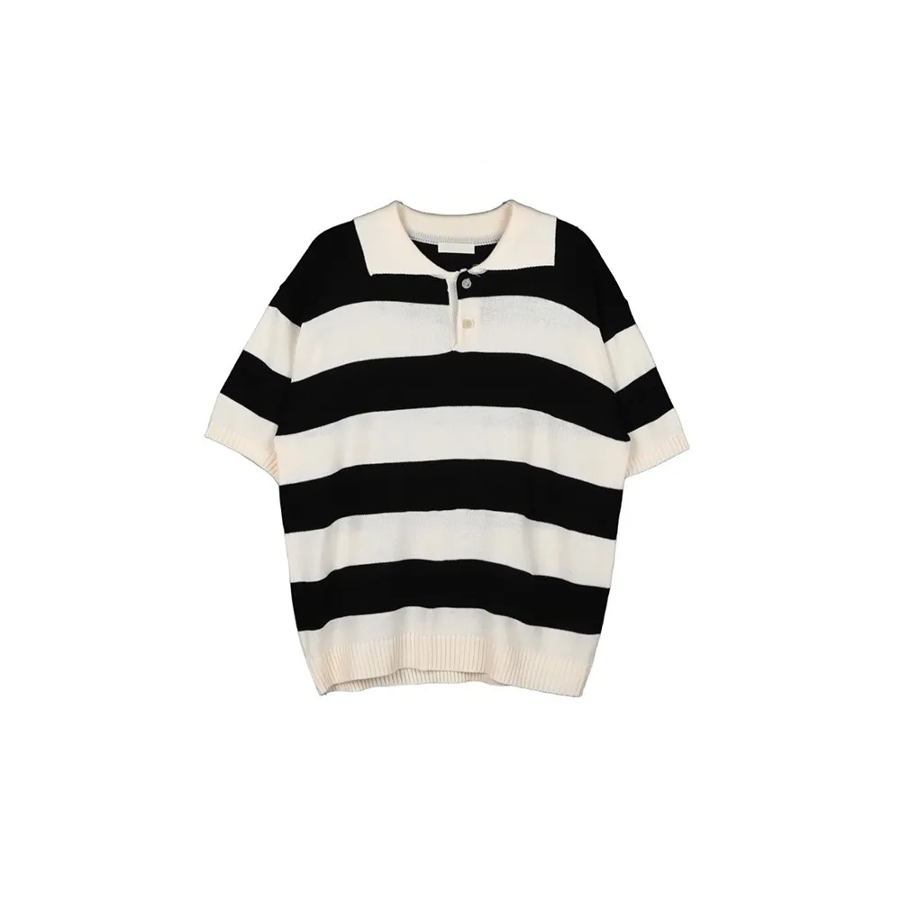 ASCLO  |Pullovers Stripes Unisex Street Style Bi-color Short Sleeves