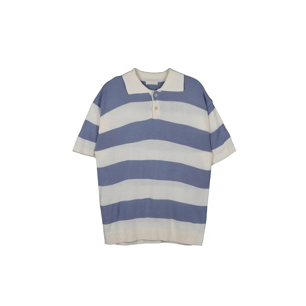 ASCLO  |Pullovers Stripes Unisex Street Style Bi-color Short Sleeves