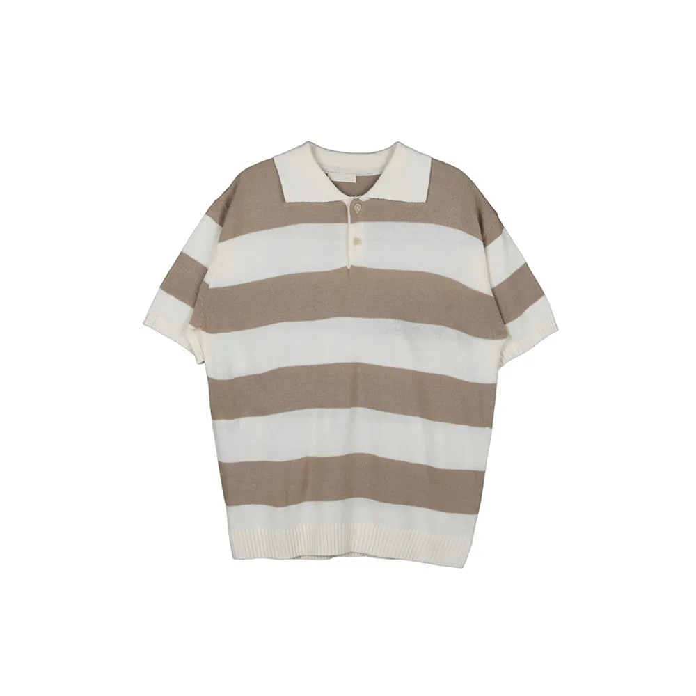 ASCLO  |Pullovers Stripes Unisex Street Style Bi-color Short Sleeves