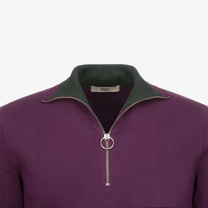 Bally Mens 1/4 Zip Up Sweater in Purple