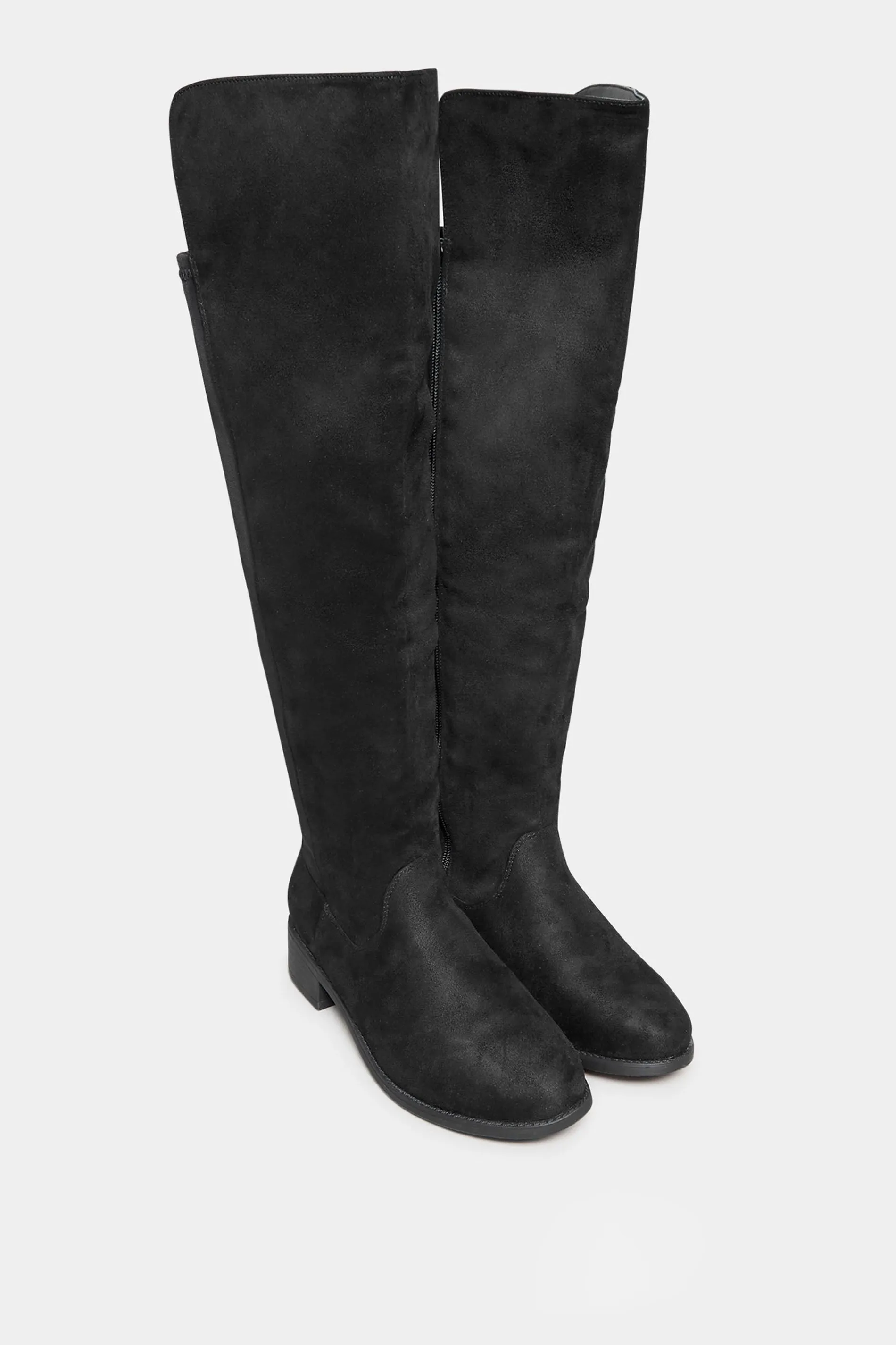 Black Faux Suede Stretch Over The Knee Boots In Wide E Fit & Extra Wide EEE Fit