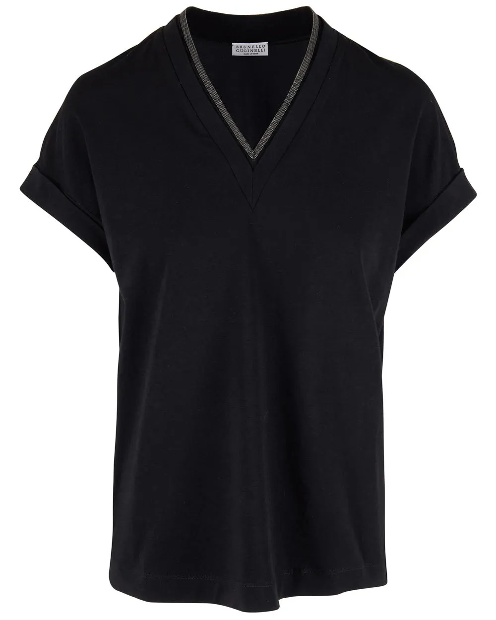 Black Monili V Neck Tee