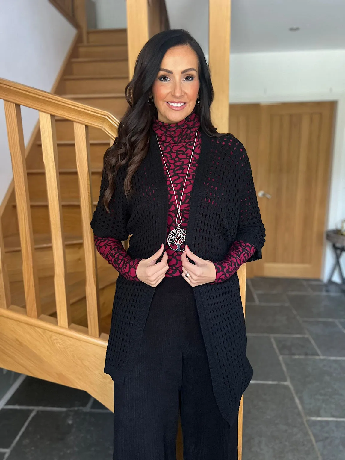 Black Multi Holes Longline Cardigan Lottie