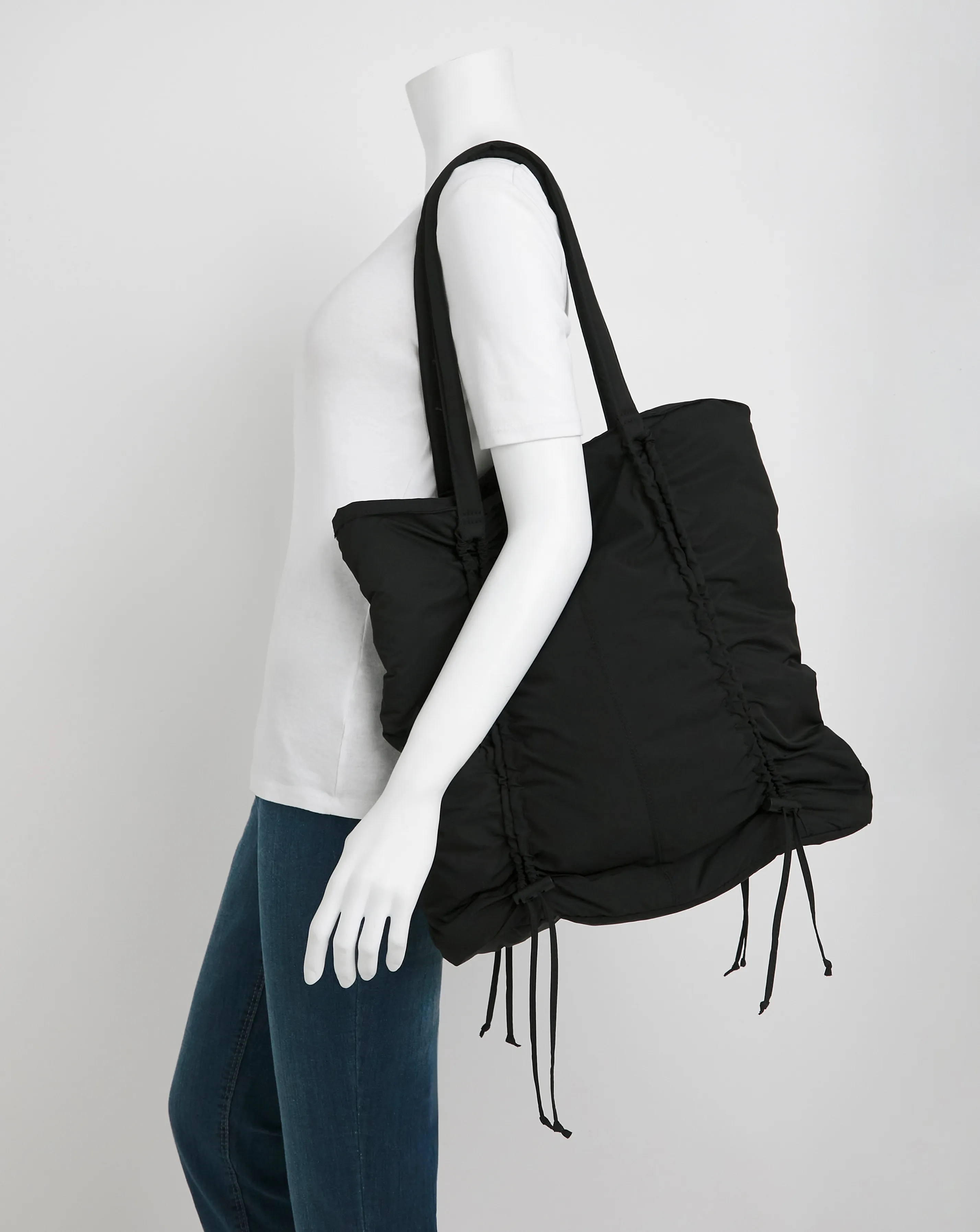 Black Ruched Detail Nylon Tote Bag | Simply Be