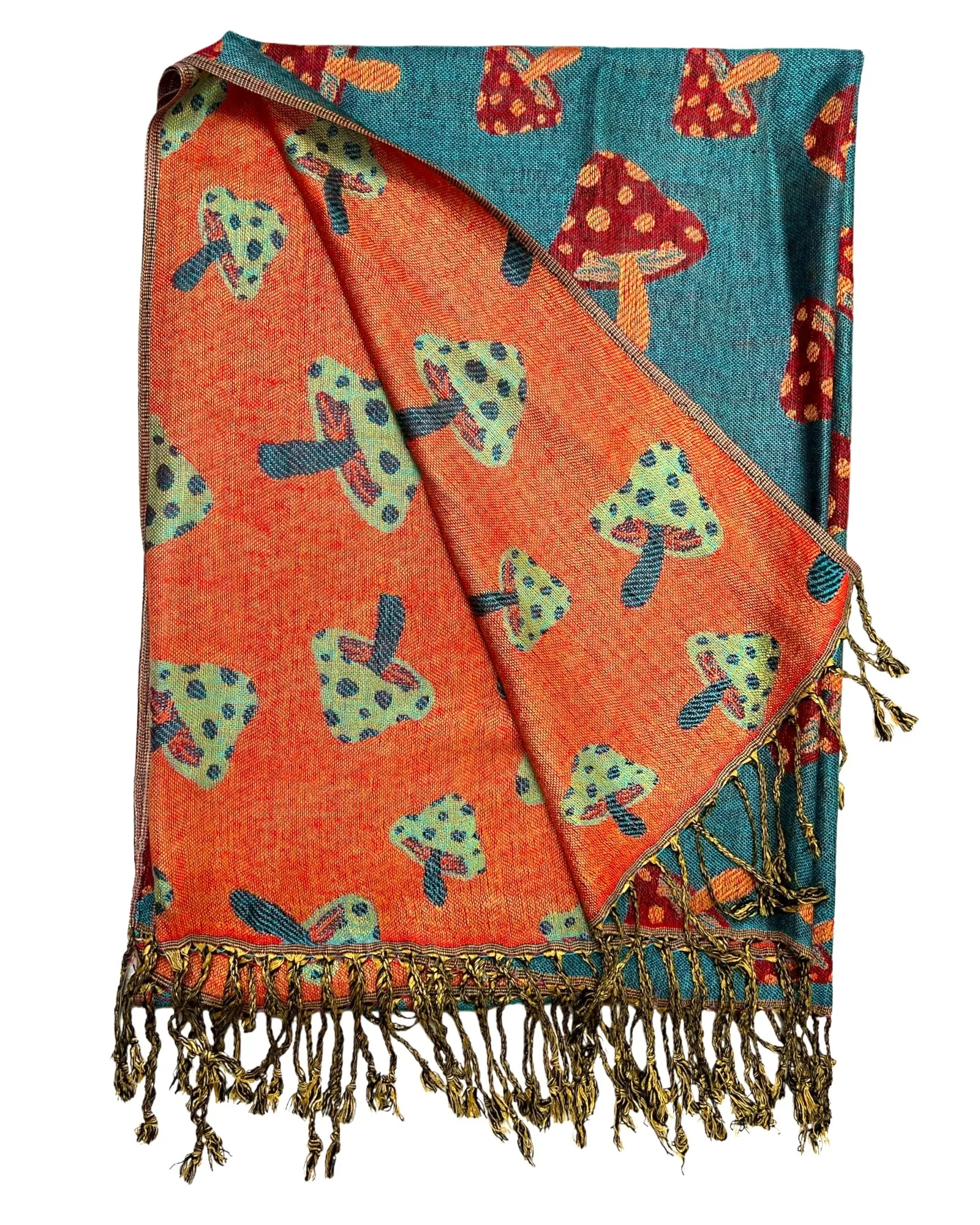 Blue & Orange Reversible Mushroom Rave Pashmina