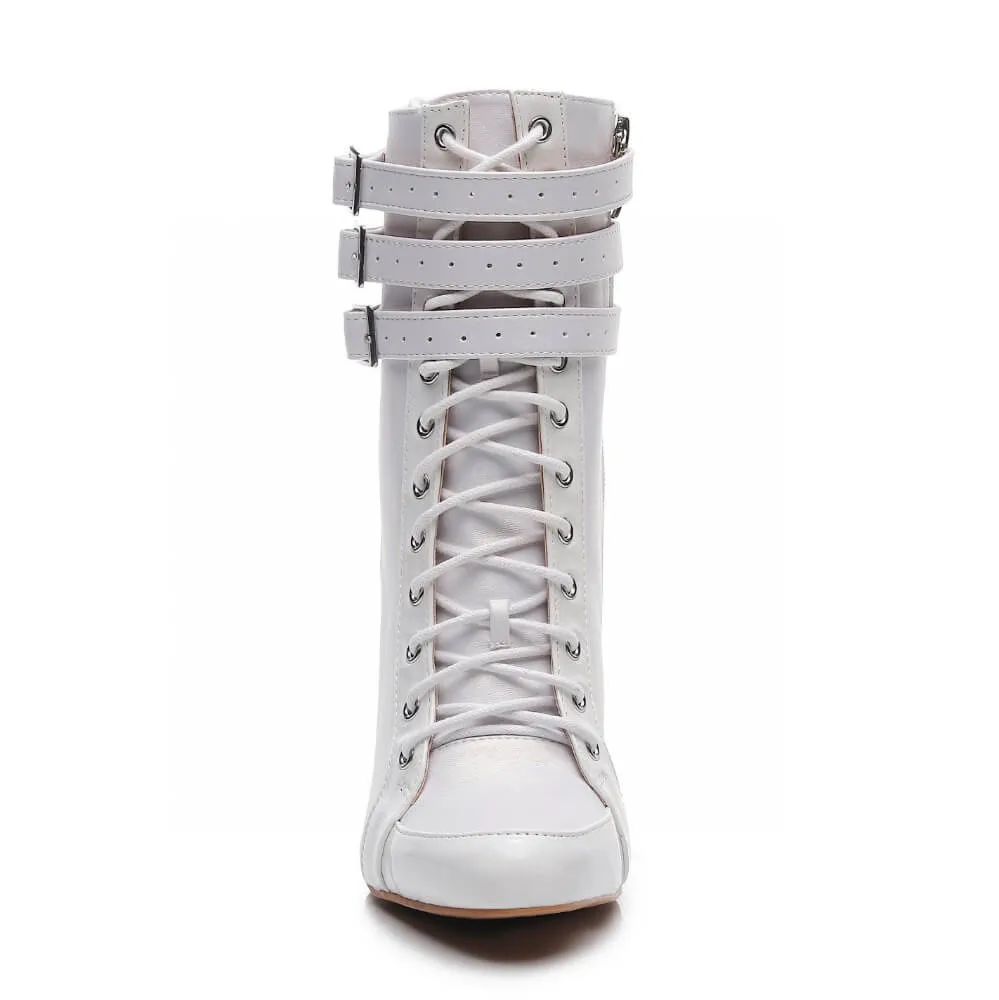 Boyz Boot - White Vegan Leather - Suede Sole - Dance Floor Only