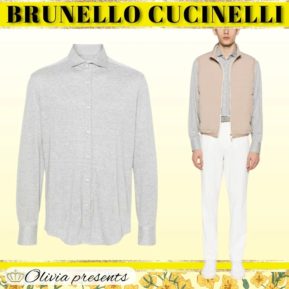 BRUNELLO CUCINELLI  |Linen Long Sleeves Plain Cotton Shirts