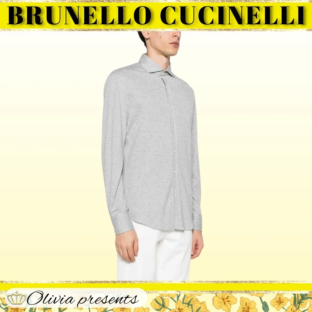 BRUNELLO CUCINELLI  |Linen Long Sleeves Plain Cotton Shirts