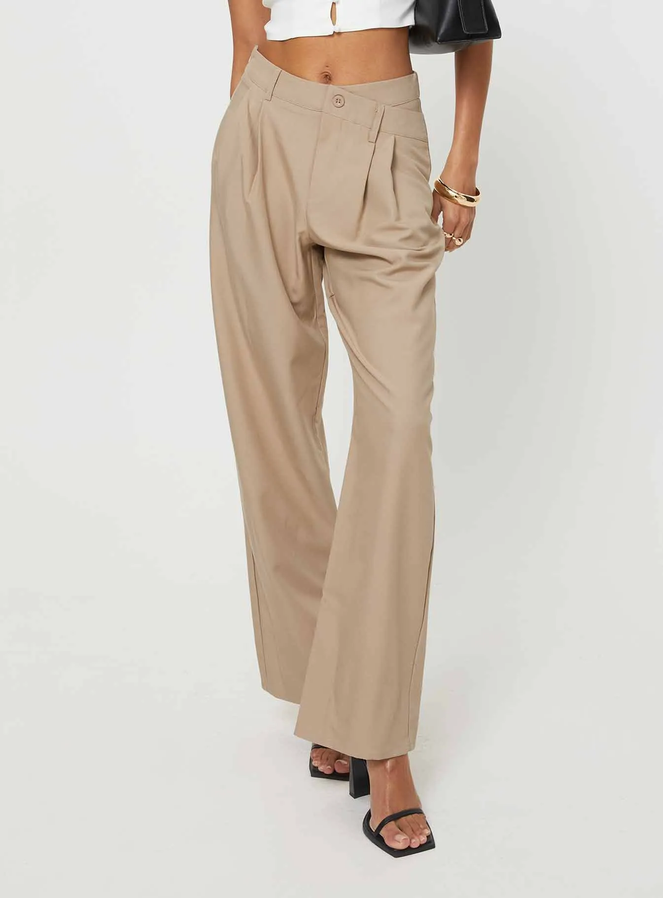 Caley Asymmetric Waistband Pants Beige