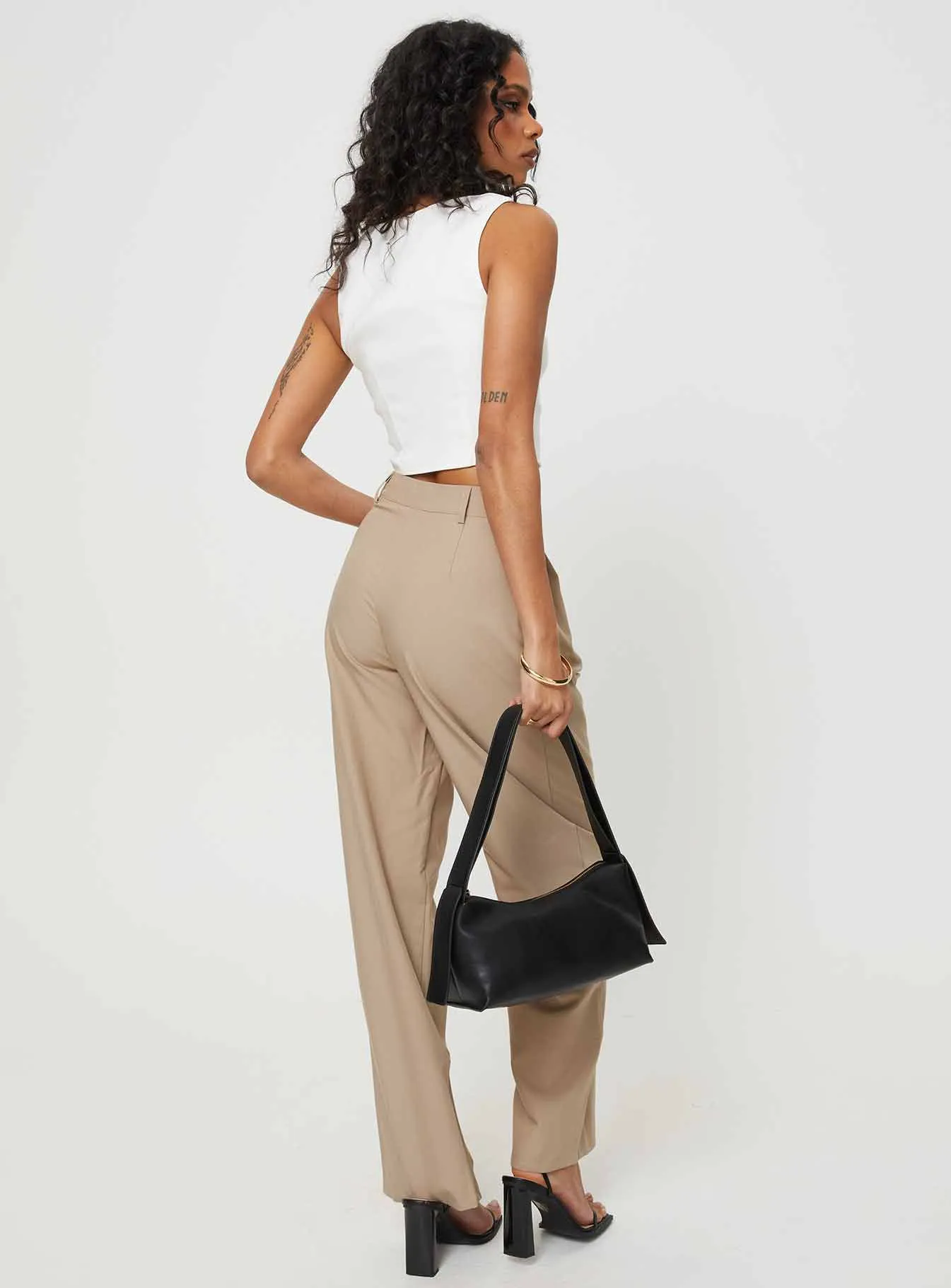 Caley Asymmetric Waistband Pants Beige