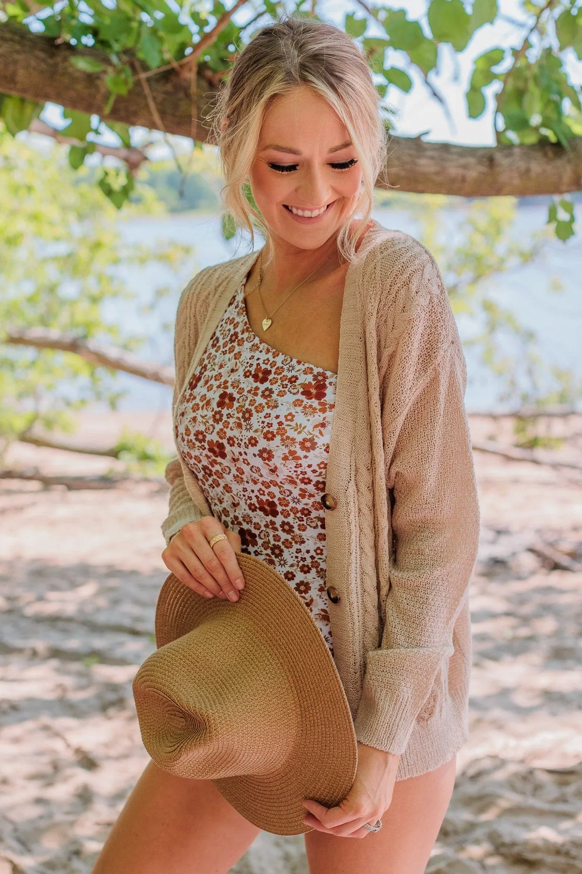 Campfire Cuddles Knit Button Cardigan- Beige