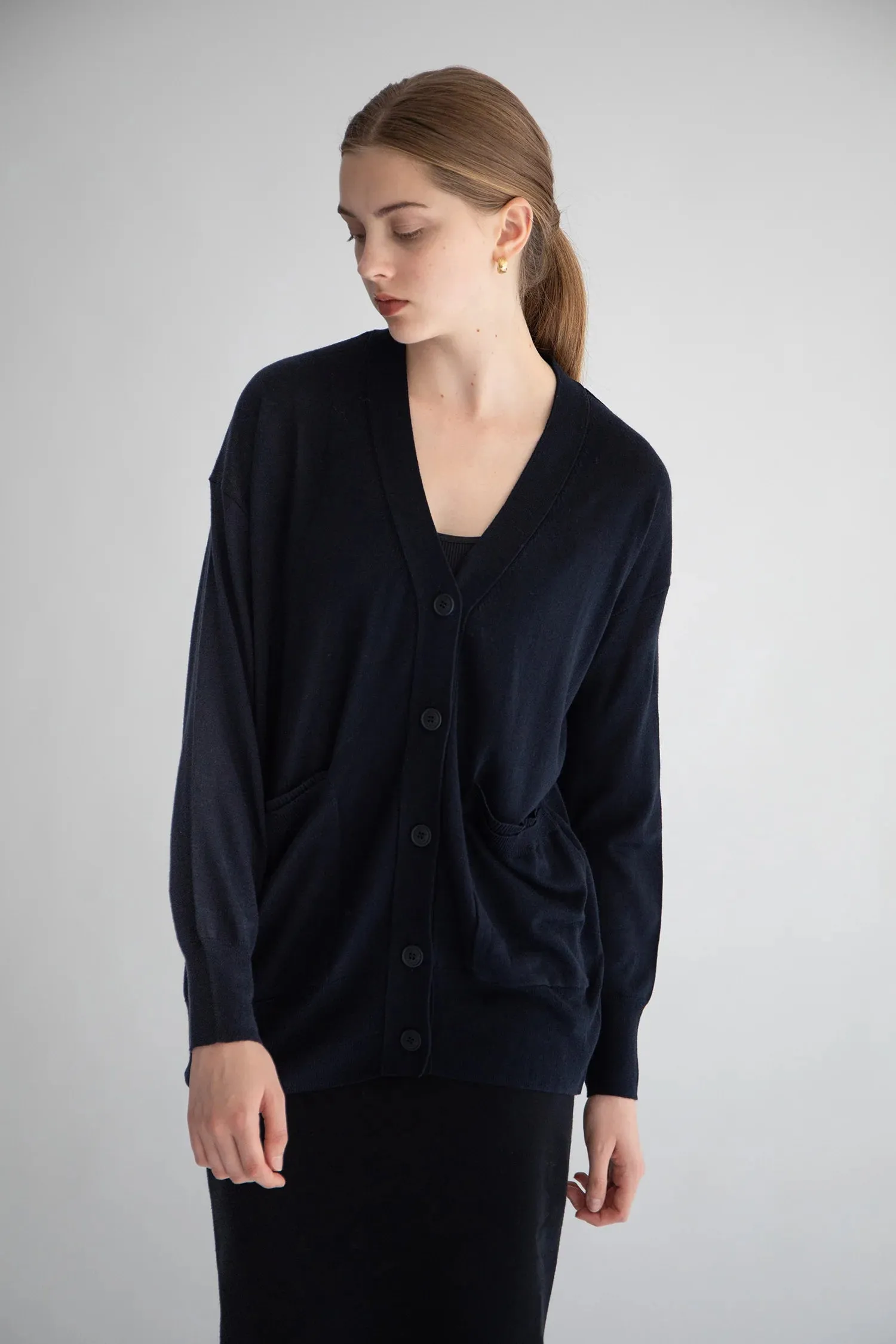 CARDIGAN NUVOLA SETA CASHMERE BLACK NAVY