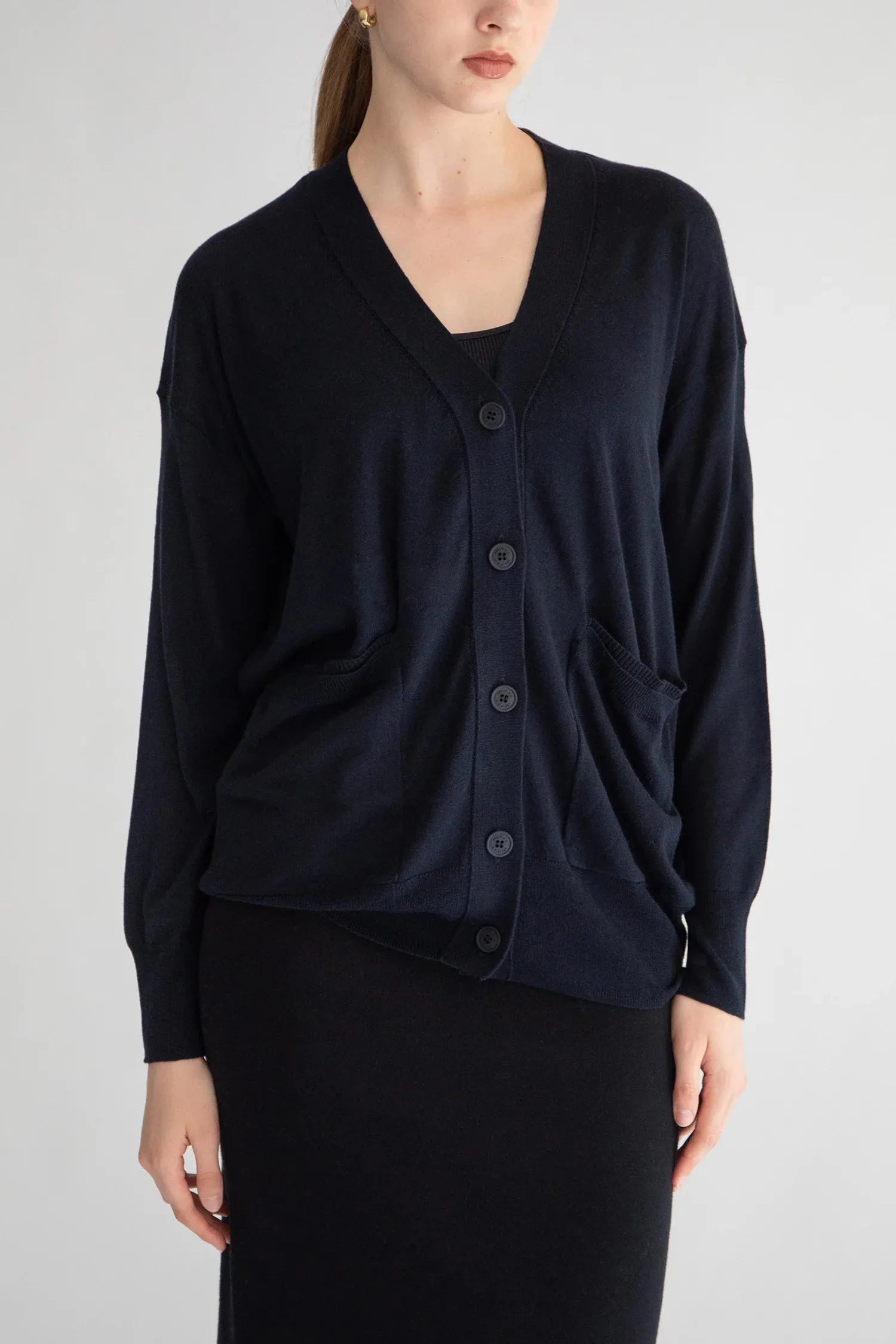 CARDIGAN NUVOLA SETA CASHMERE BLACK NAVY