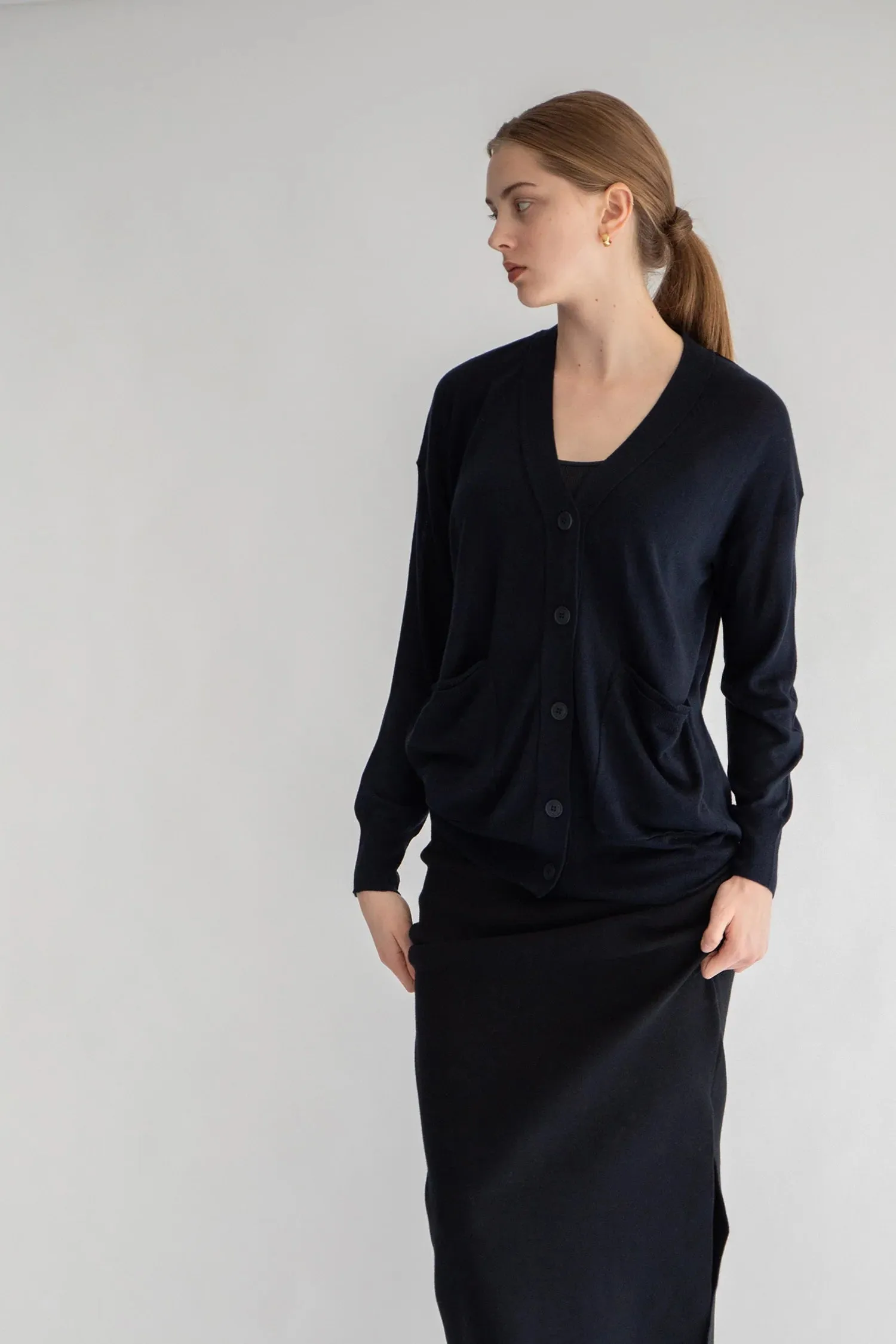 CARDIGAN NUVOLA SETA CASHMERE BLACK NAVY