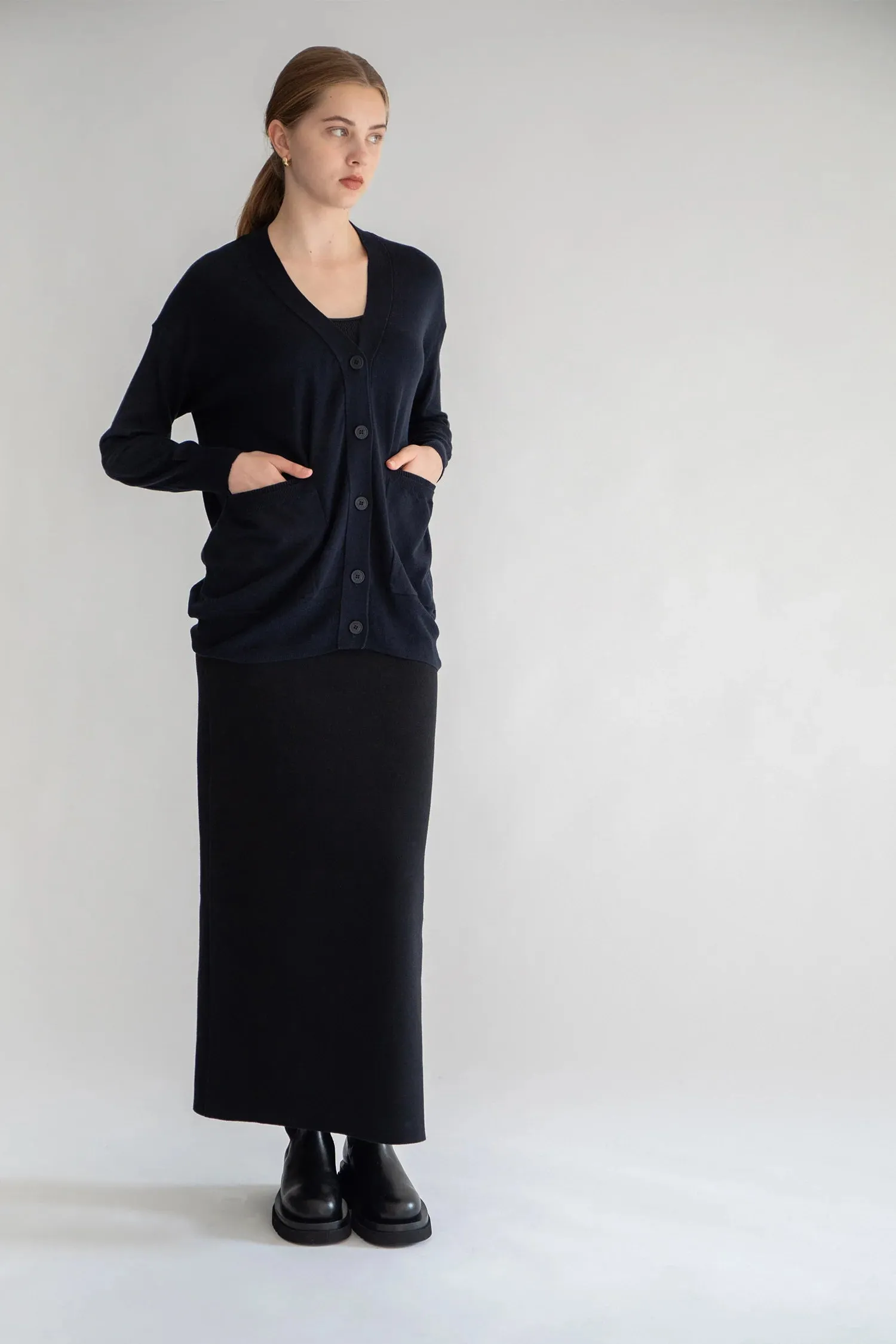 CARDIGAN NUVOLA SETA CASHMERE BLACK NAVY