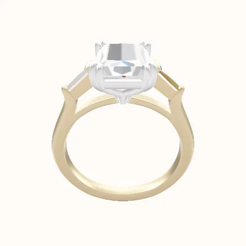 Cathedral Band with Tapered Baguette Sidestones Engagement Ring With Double Prongs Head